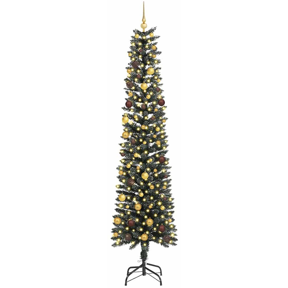 vidaXL Pre-Lit Gold Baubles Green Artificial Christmas Tree 8ft Image 1