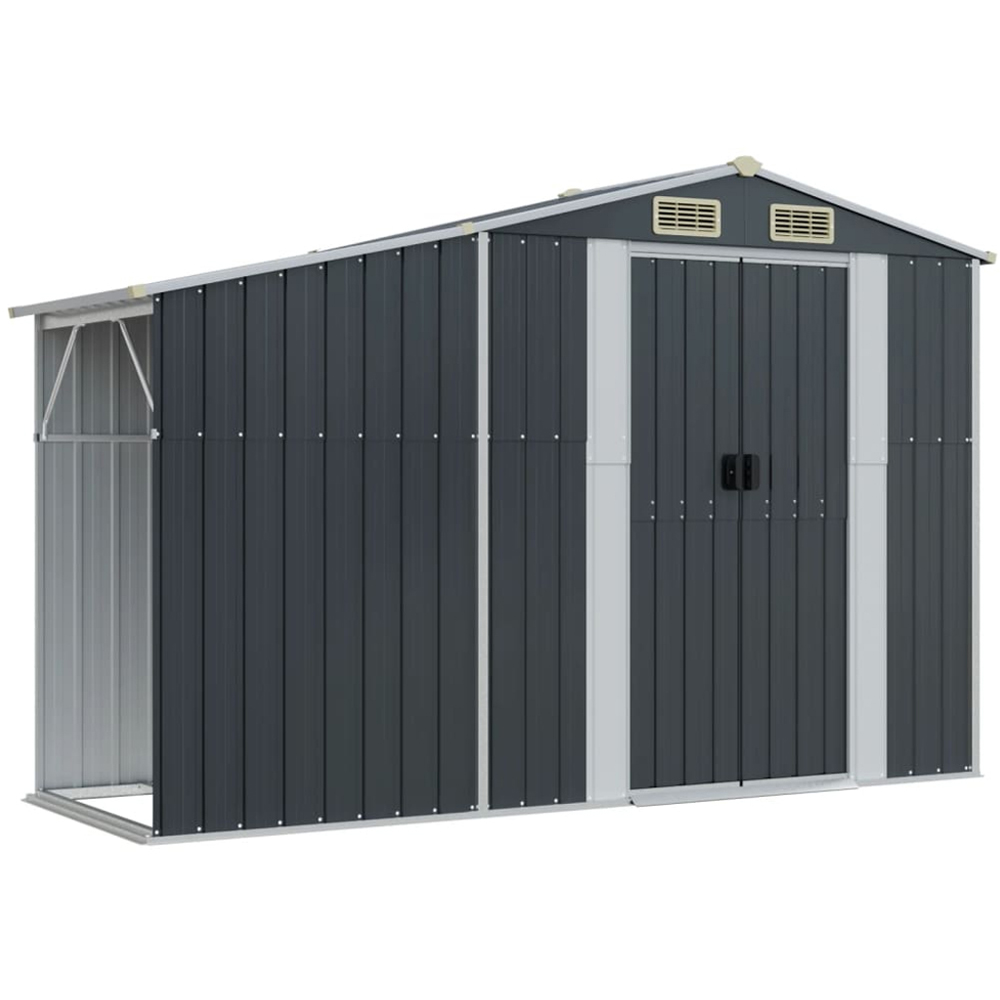 vidaXL 9 x 3.6ft Anthracite Galvanised Steel Apex Garden Shed with Firewood Stand Image 1