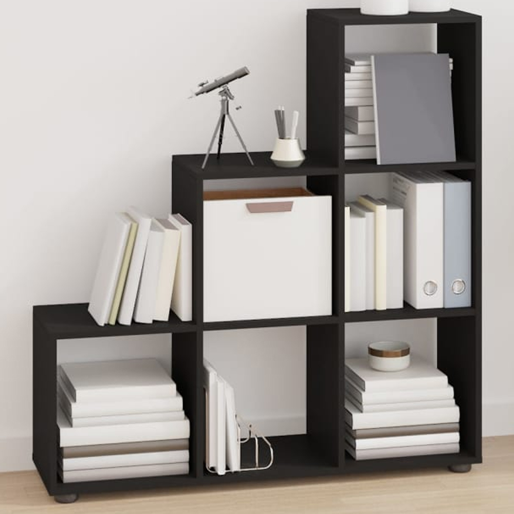 vidaXL 6 Shelf Black Staircase Bookcase Image 1
