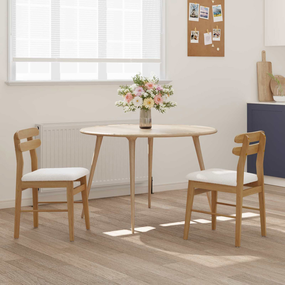 vidaXL Set of 2 Natural and White Rubberwood Rectilinear Vintage Dining Chairs Image 9