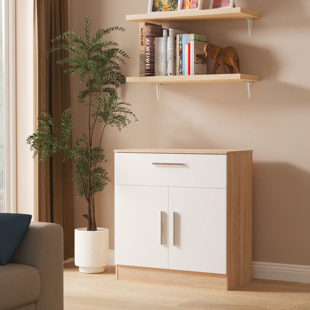 Crowndale Contrast 2 Door Single Drawer White Matt and Bardolino Oak Sideboard Ready Assembled Image 8