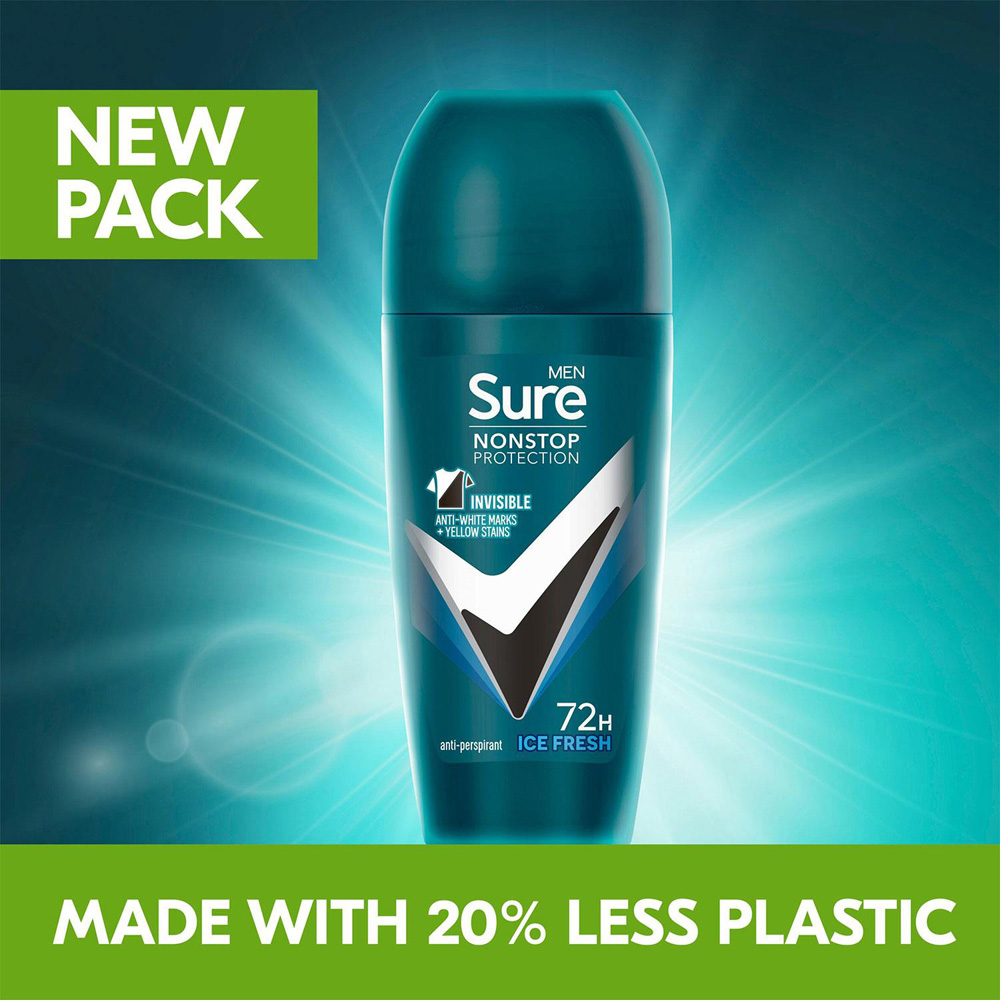 Sure Men 72H Non-Stop Protection Anti-Perspirant Ice Fresh Roll On Deodorant Stick 50ml 36 Pack Image 6