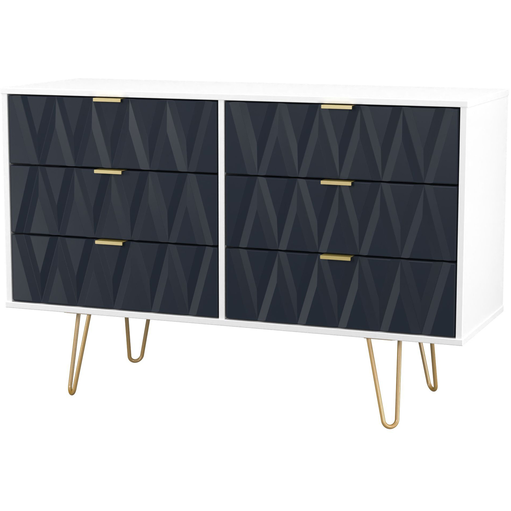 Crowndale Diamond 6 Drawer Indigo Matt and White Wide Chest of Drawers Ready Assembled Image 4
