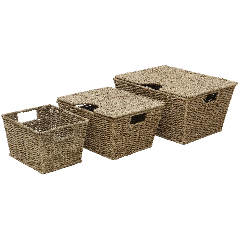 JVL Seagrass Rectangular Storage Baskets with Lids Set of 3 Image 3