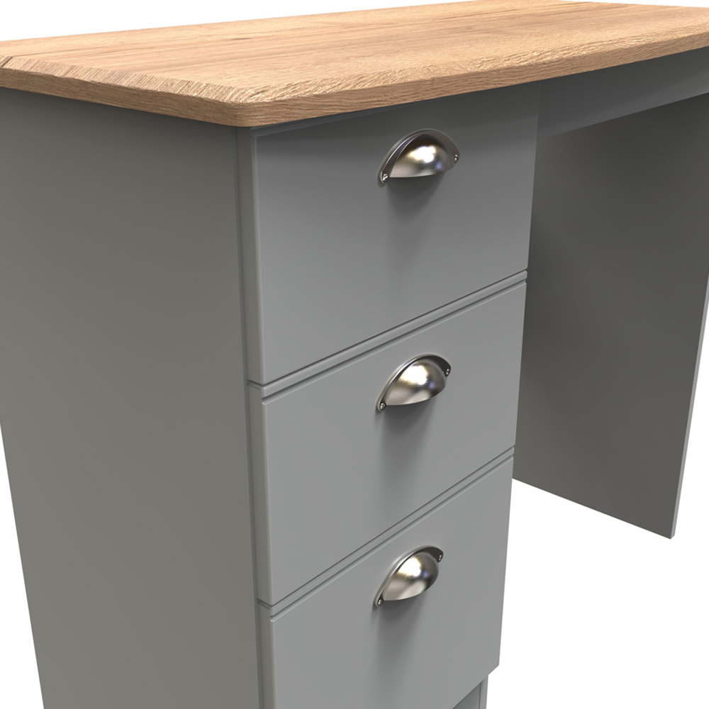 Crowndale Victoria 3 Drawer Dusk Grey and Oak Computer Desk Image 5