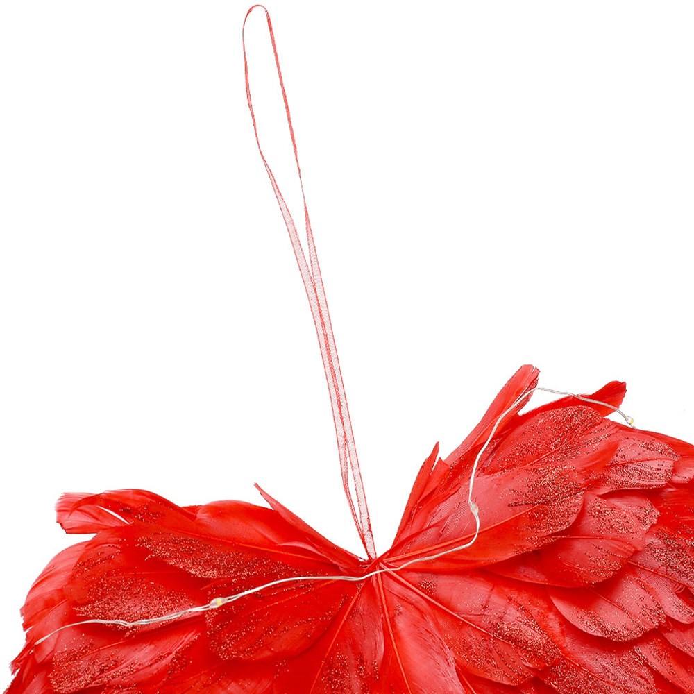 Living and Home Warm White LED Red Feather Heart Shaped Hanging Decoration 25cm Image 6