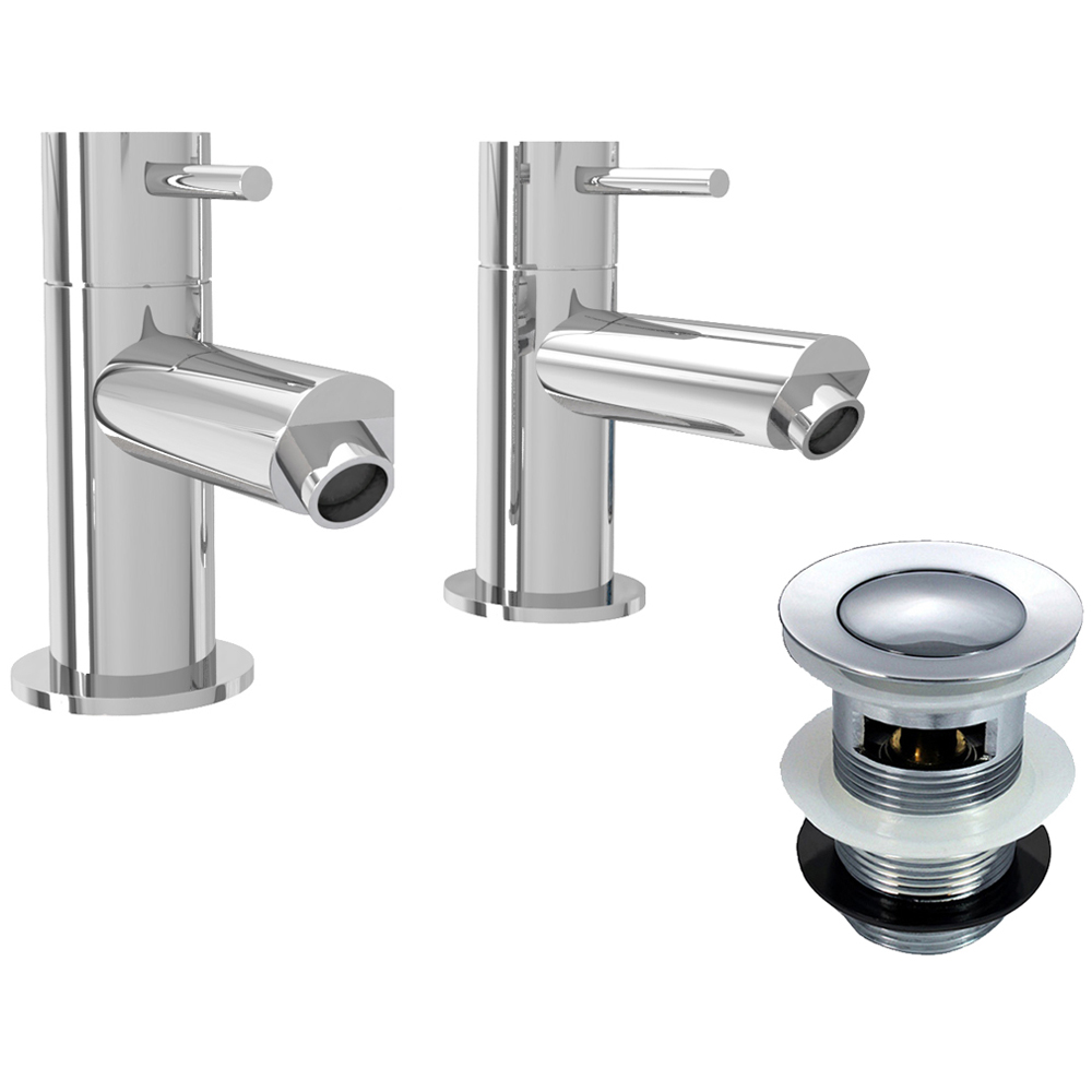 Nes Home Blossom Chrome Hot and Cold Basin Twin Taps with Waste Image 1