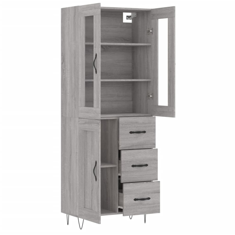 vidaXL 3 Door 3 Drawer Grey Sonoma Highboard Image 4