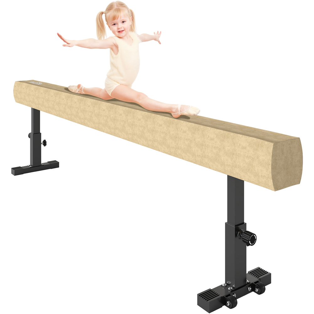 HOMCOM Natural Adjustable Gymnastics Balance Beam with Wheels Image 3