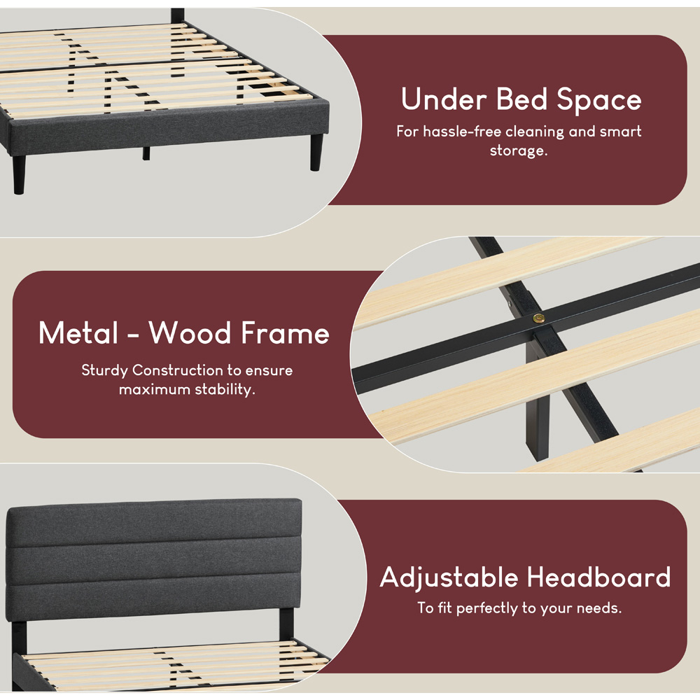 VIDA DESIGNS Vandura Double Dark Grey Linen Fabric Bed Image 5