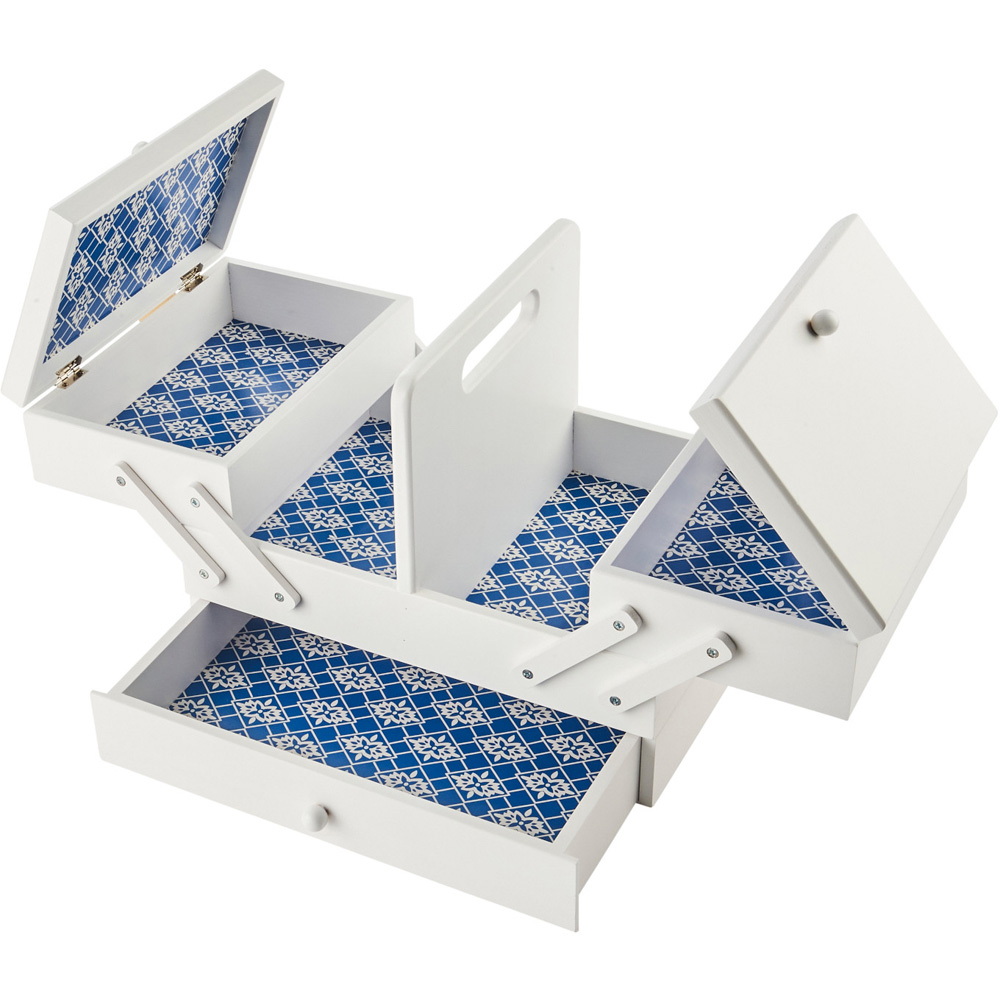 Sewing Online LW5190 White with Geometric Design Interior Wooden Medium Cantilever Sewing Box Image 4