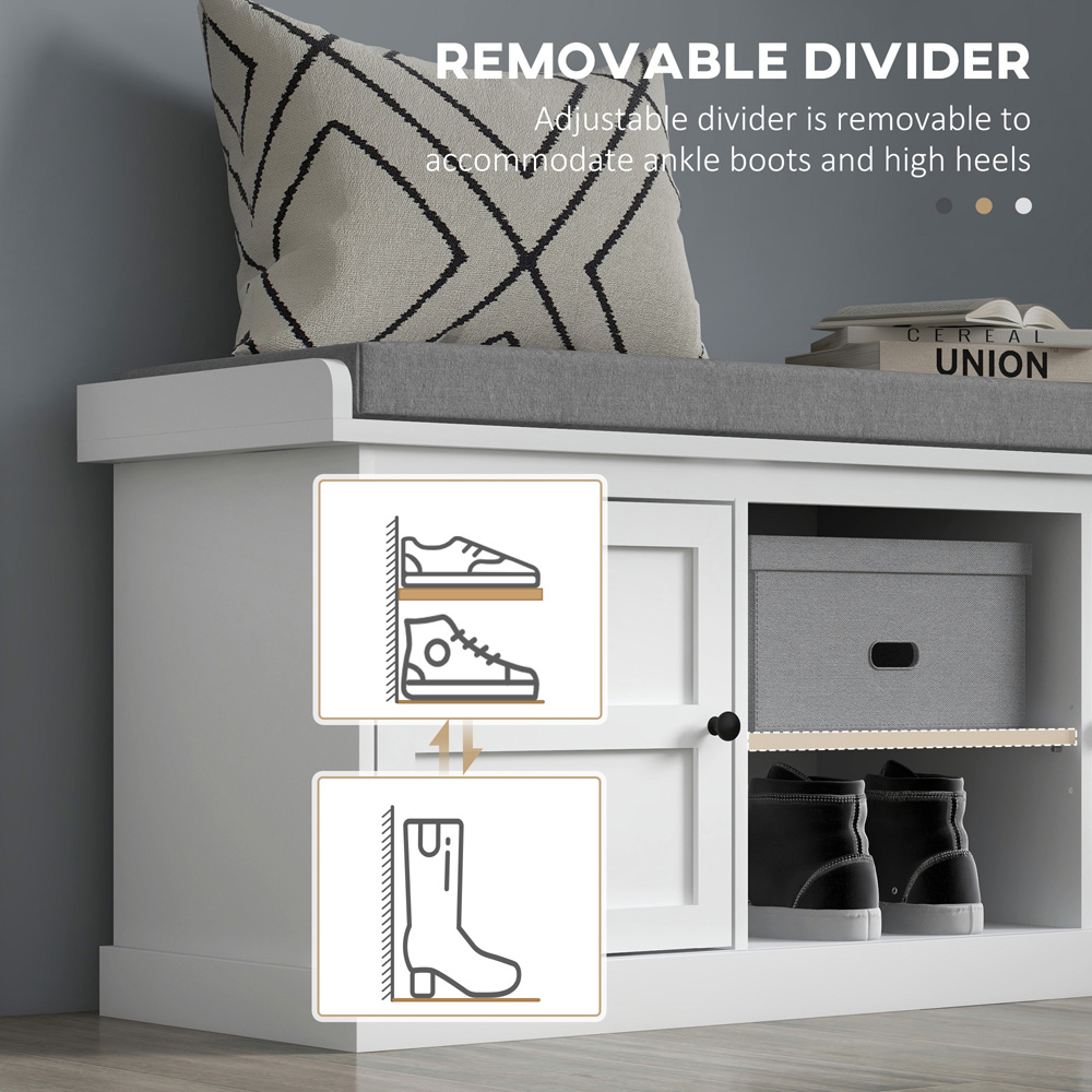 Portland 2 Door 2 Shelf White Shoe Storage Bench with Cushion Image 5