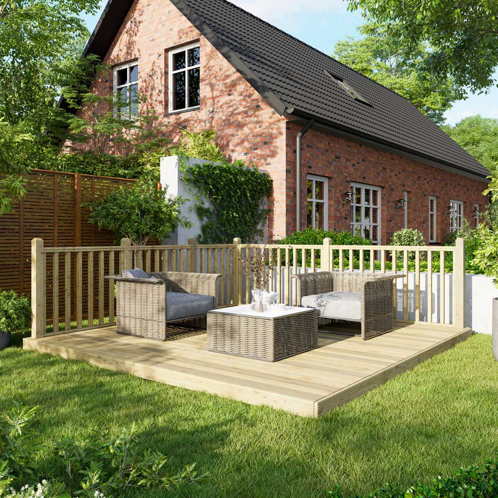 Power 12 x 12ft Timber Decking Kit With Handrails On 2 Sides Image 2