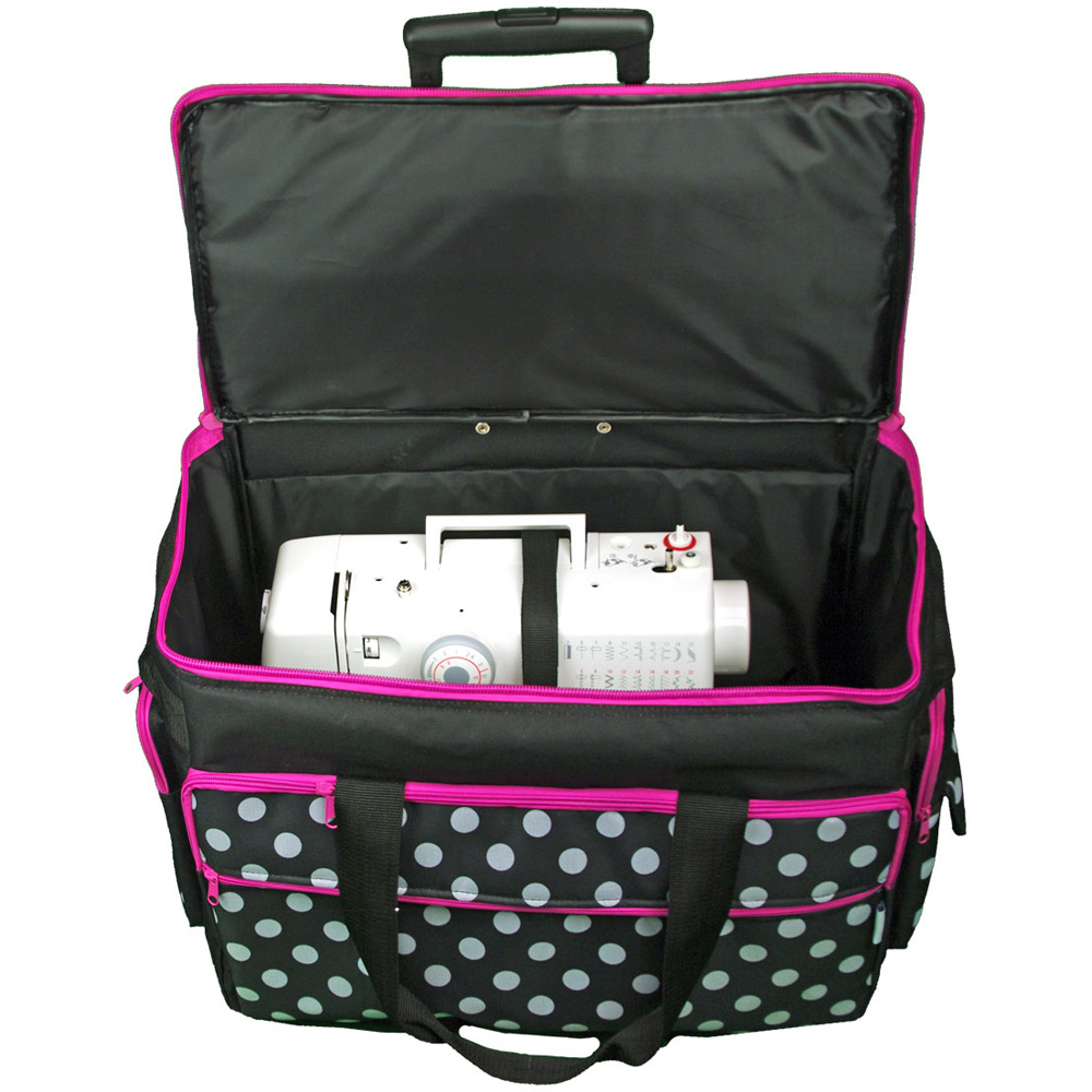 Sewing Online 006106-BLK-PINK Black White Spot Pink Trim Sewing Machine Trolley Bag 53 x 41 x 29cm Image 3