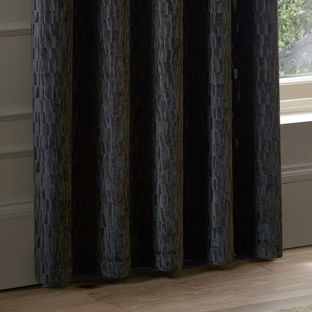 Paoletti Manhattan Charcoal Fully Lined Velvet Eyelet Curtains 117 x 137cm Image 3