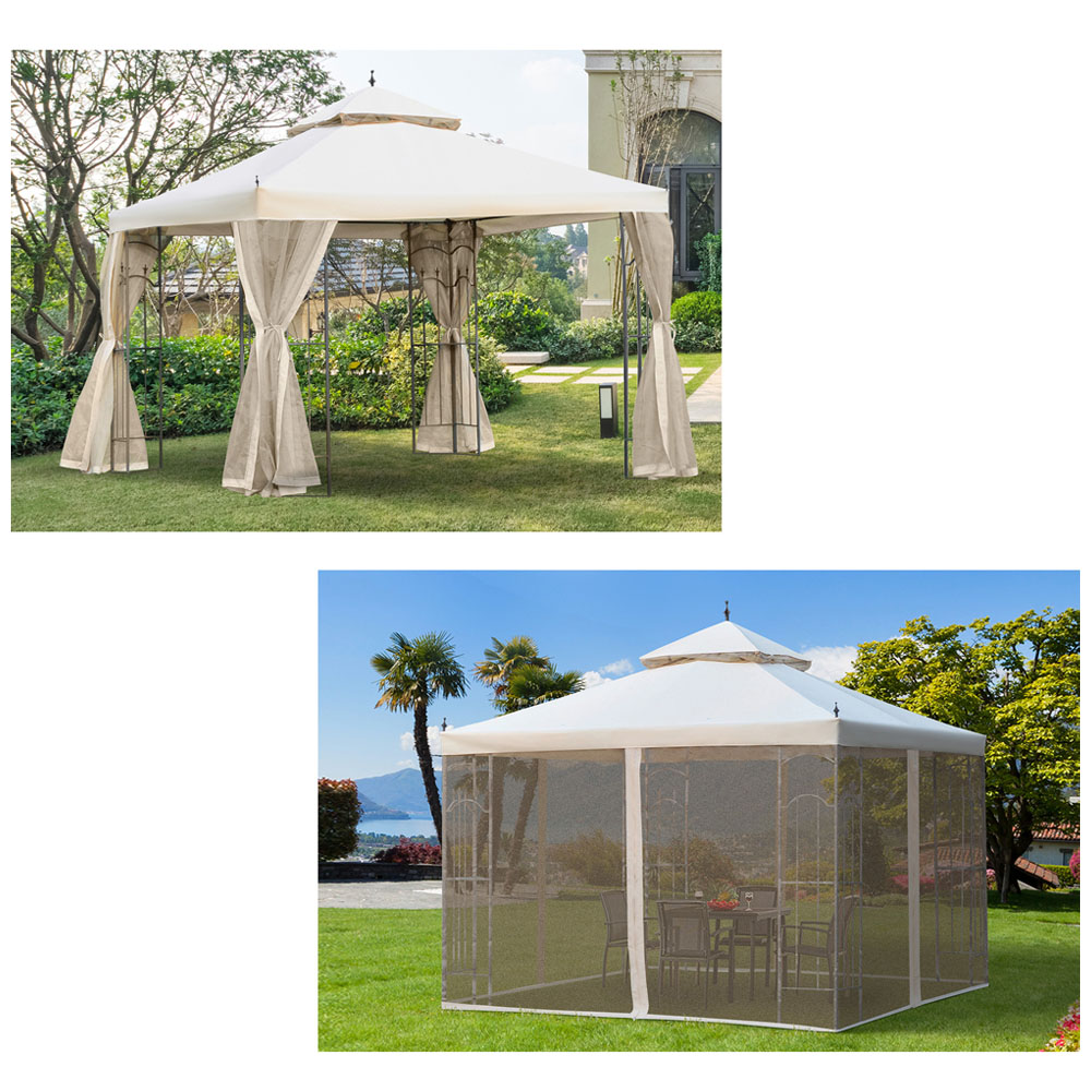 Outsunny 3 x 3m White Double Top Gazebo with Sun Cream Mesh Curtains Image 6