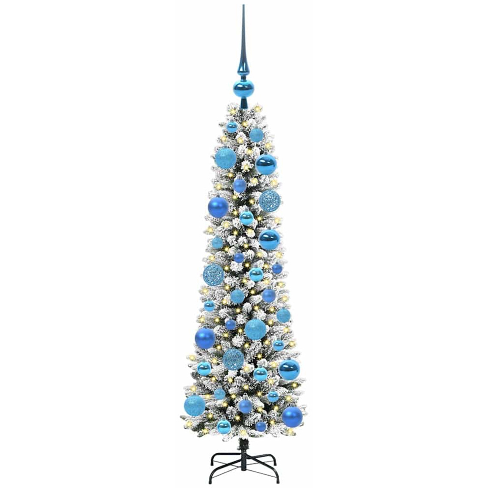 vidaXL Pre-Lit Warm White LED and Blue Baubles White Artificial Christmas Tree with Stand 4ft Image 1