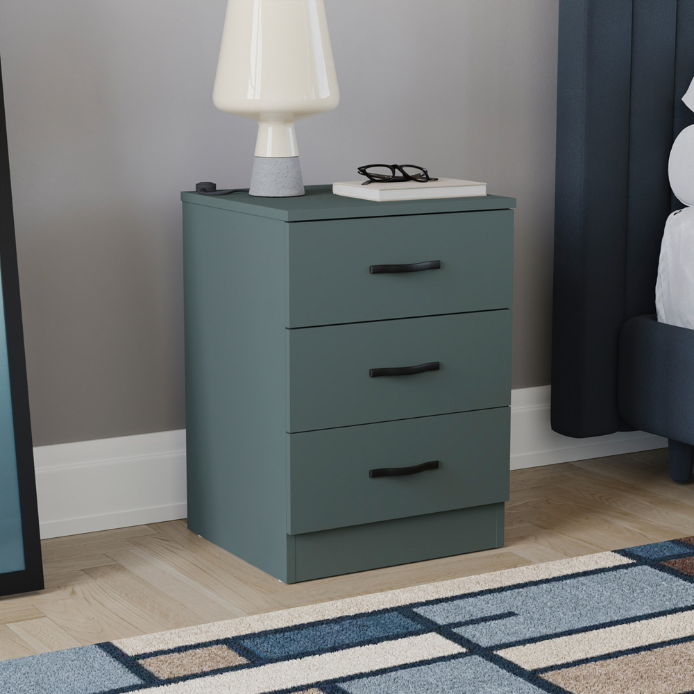 VIDA DESIGNS Riano 3 Drawer Jasper Green Bedside Table Image 7