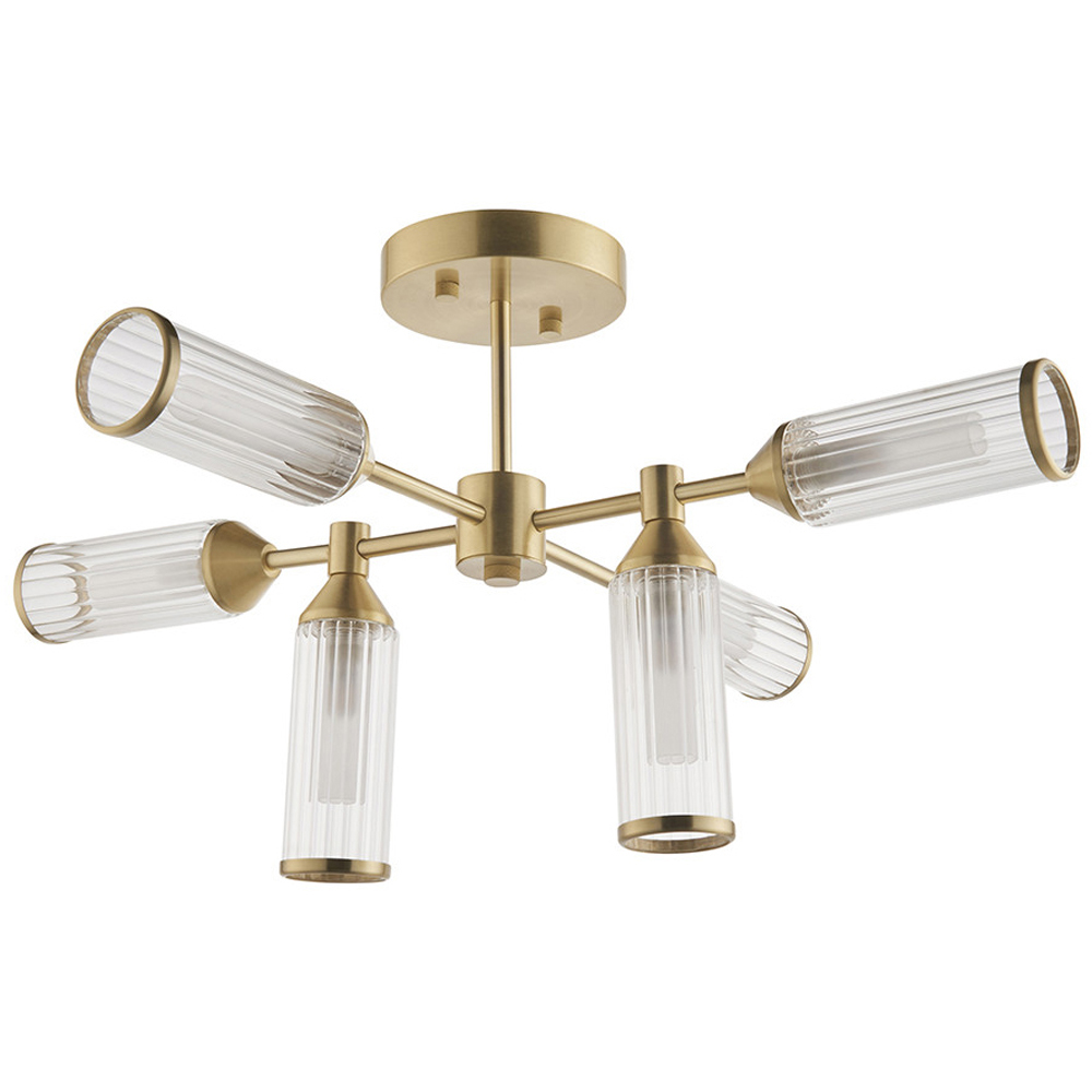 Merano Trieste Satin Brass and Frosted Glass 6 Light Ceiling Semi Flush Image 1