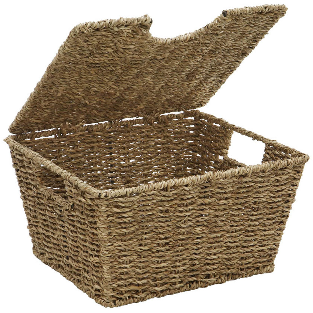 JVL Seagrass Rectangular Storage Baskets with Lids Set of 3 Image 5