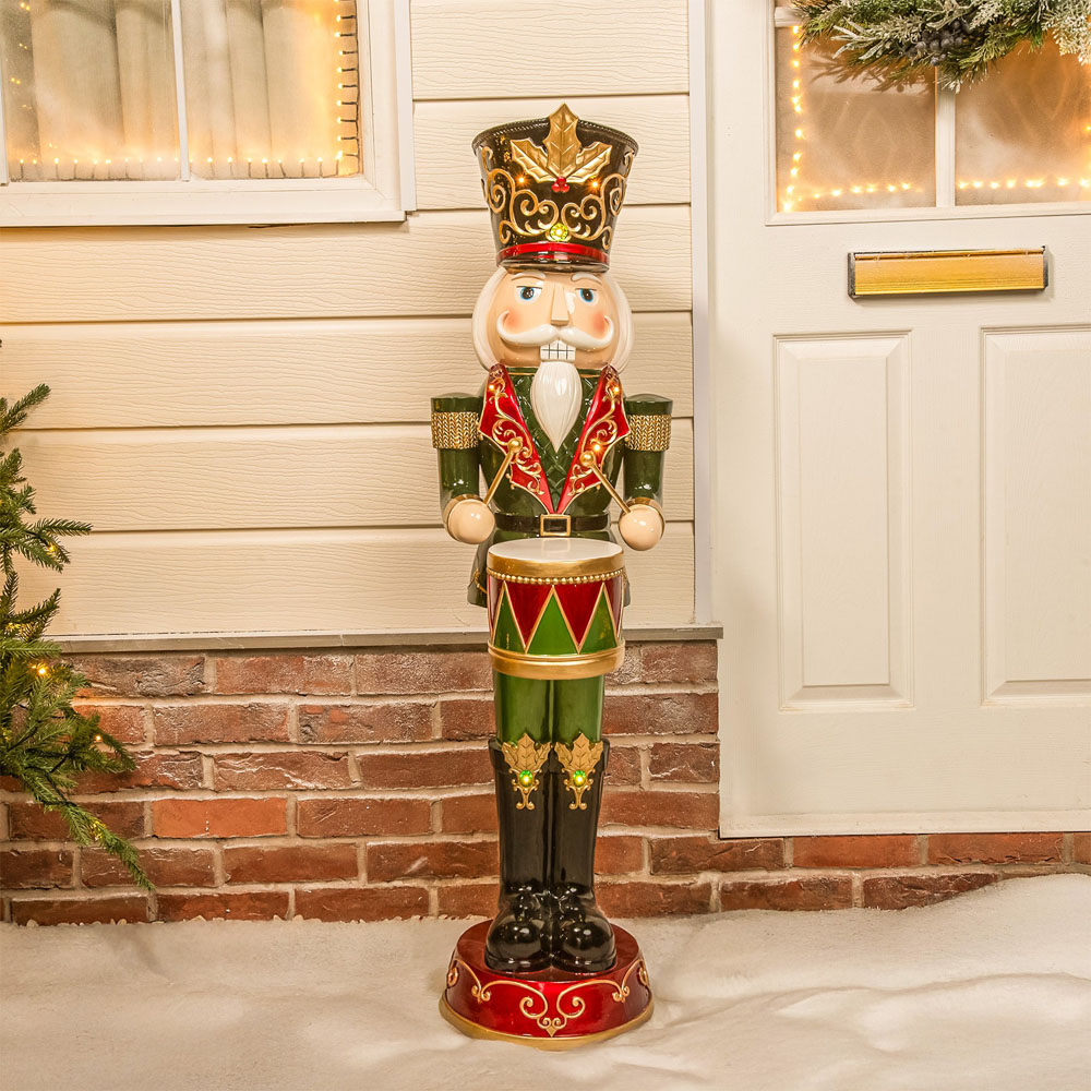 The Christmas Centre Red and Green LED Lights Traditional Nutcracker Soldier Drummer 4ft Image 2