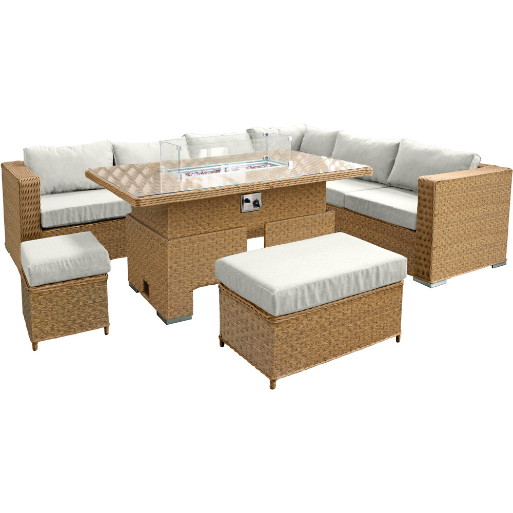 Oseasons Buxton 9 Seater Mixed Brown and Taupe Rattan Corner Lounge Set with Firepit and Cushions Image 2
