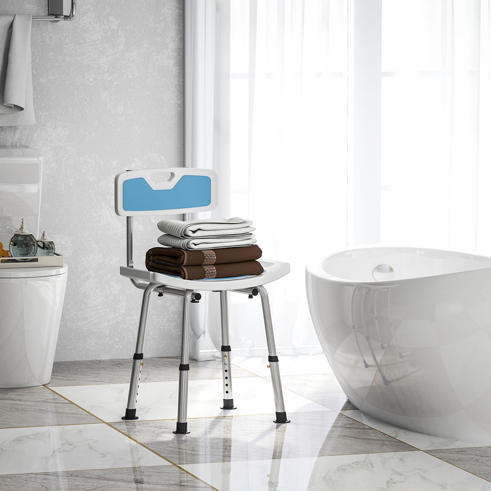 HOMCOM Light Blue Adjustable Shower Stool Image 2