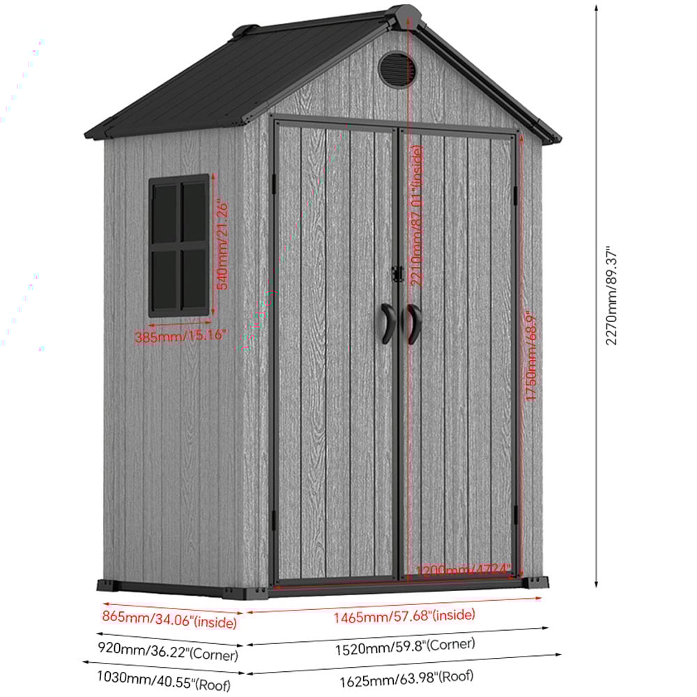 Living and Home 6 x 4ft Grey Apex Garden Tool Shed Image 8