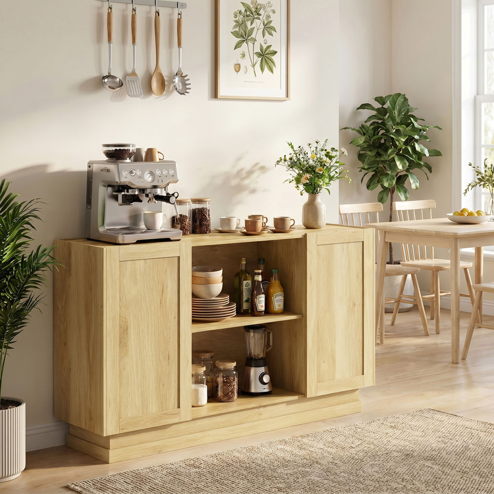 HOMCOM 2 Door 2 Shelf Natural Modern Sideboard Buffet Cabinet Image 2