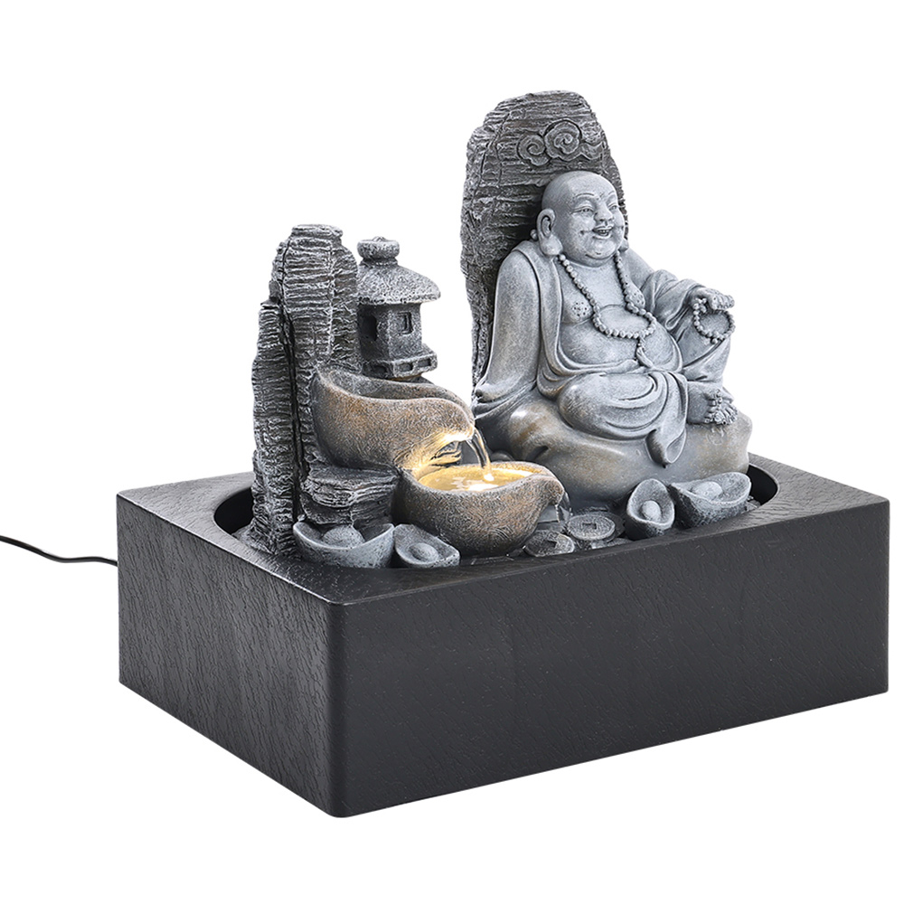 Living and Home Sitting Buddha Tabletop Resin Water Feature with Light Image 3