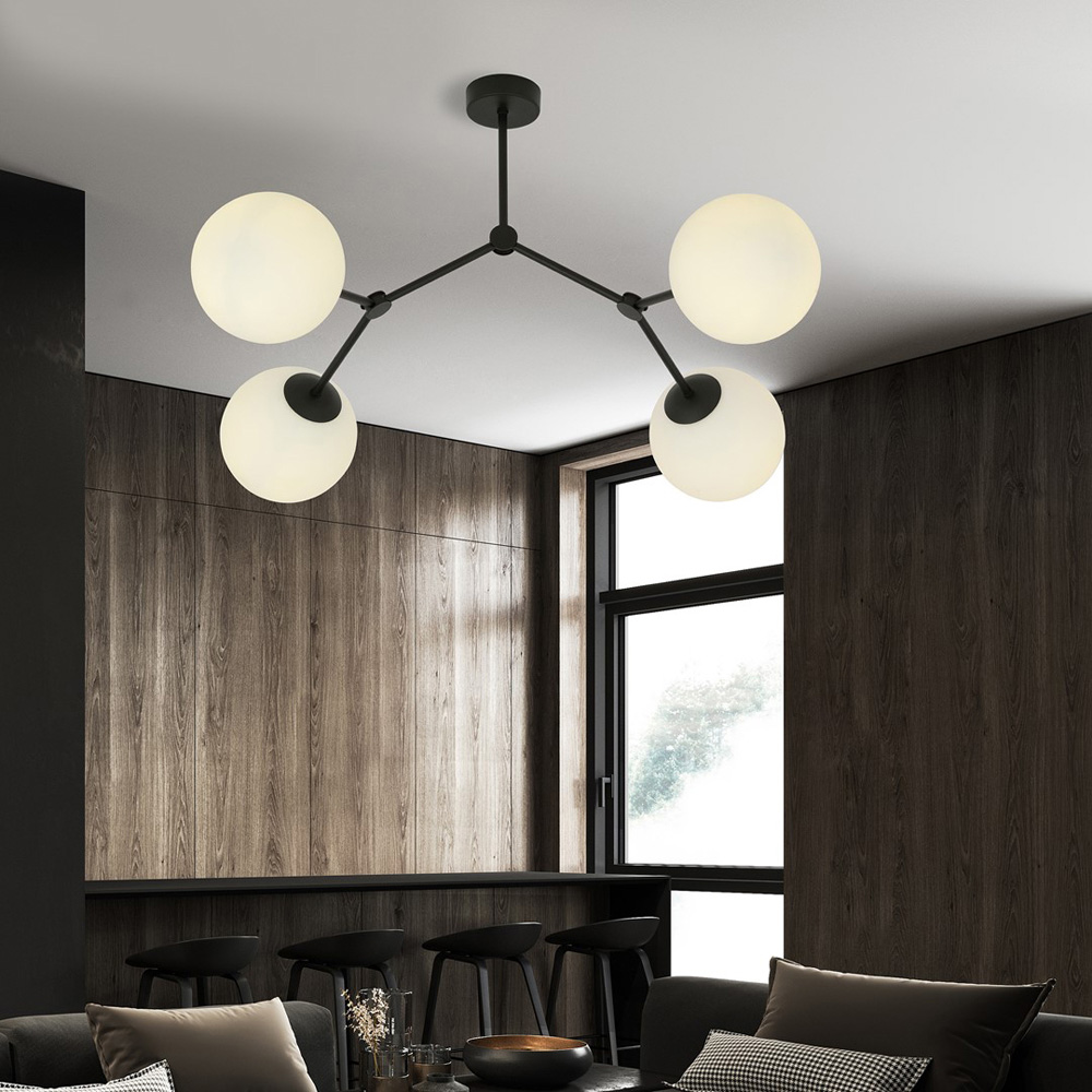 Emibig Space 4 Light White Shade Black E14 Ceiling Light Image 2