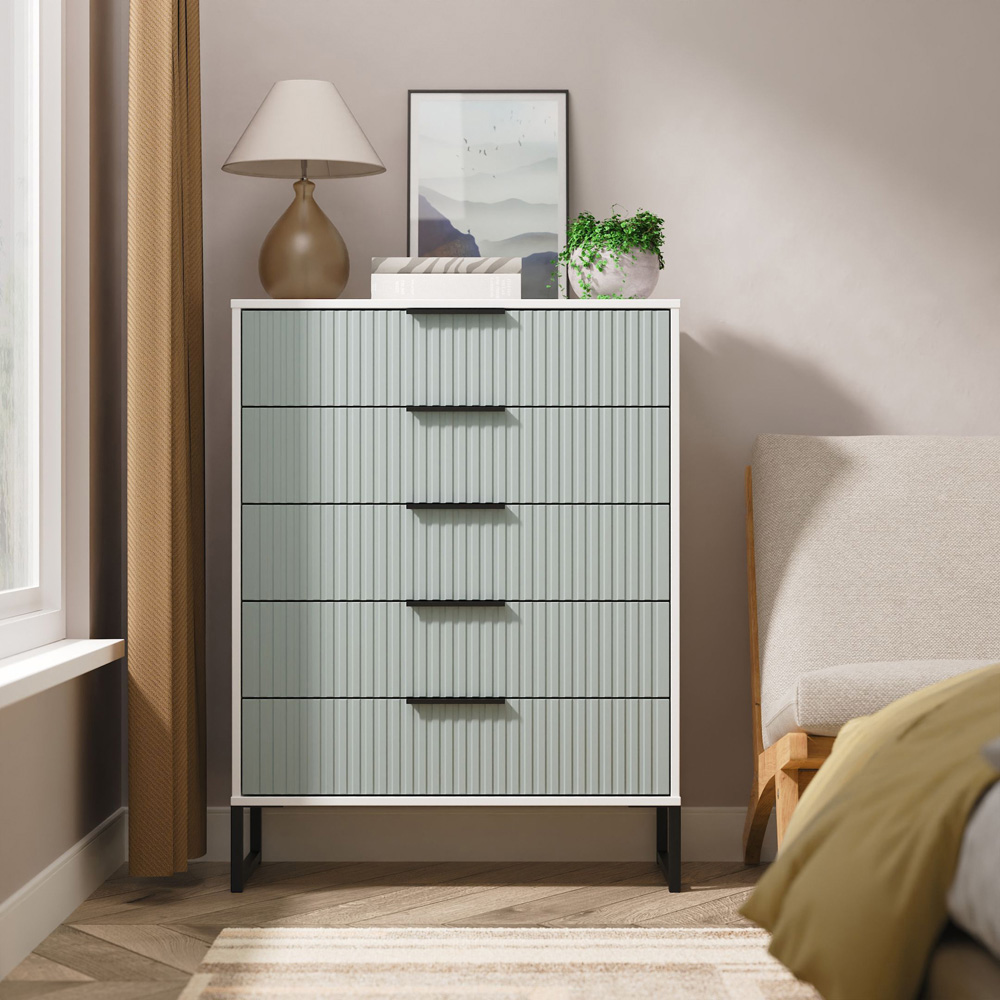 Crowndale Fluted 5 Drawer Duck and White Matt Chest of Drawers Ready Assembled Image 7