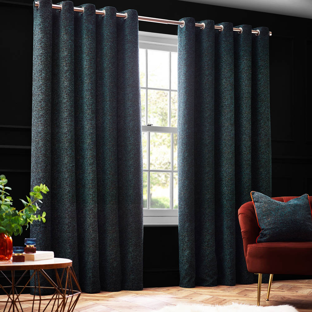 Paoletti Galaxy Emerald Chenille Eyelet Curtain 168 x 229cm Image 1