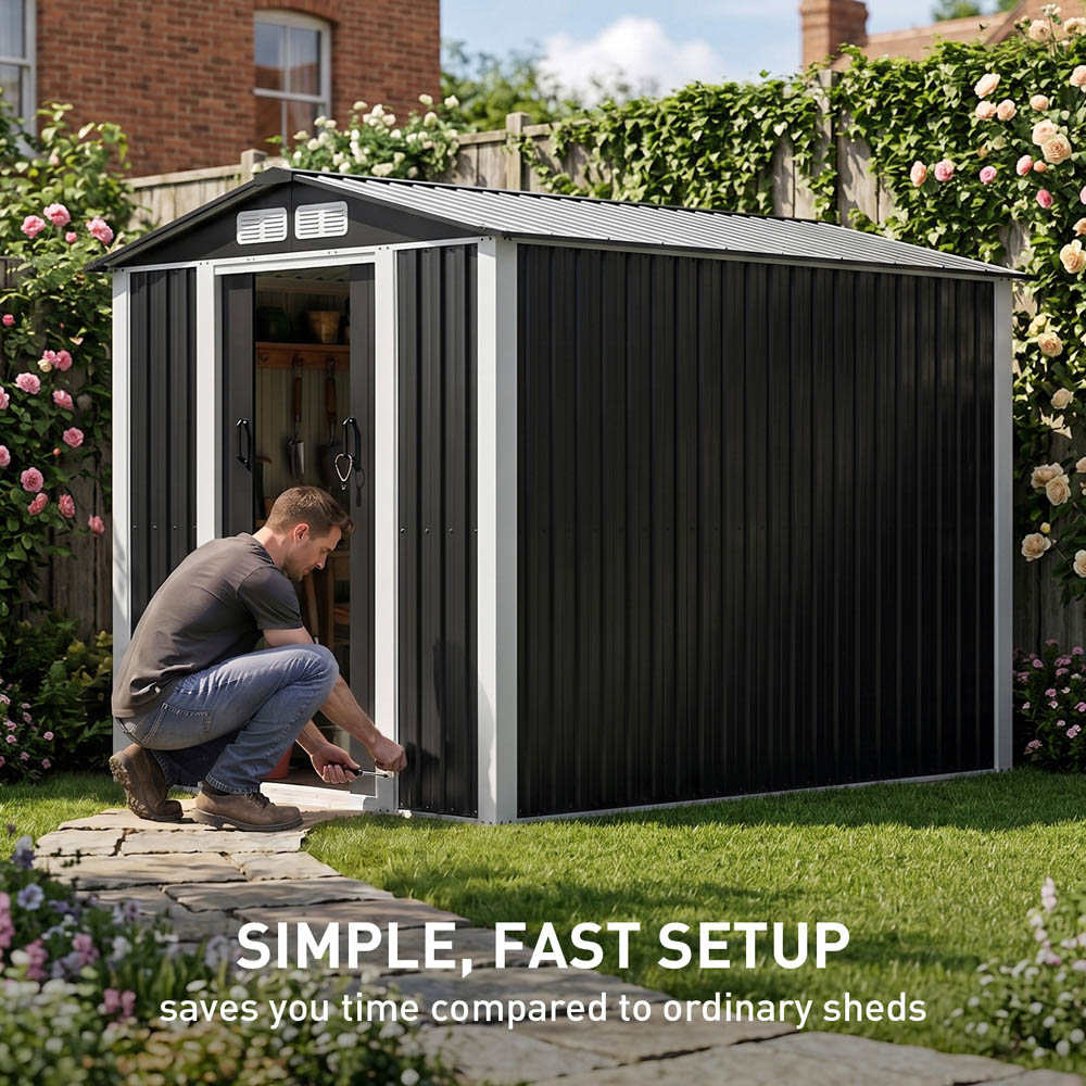 Living and Home 6 x 8ft Black Metal Apex Garden Storage Shed Image 7