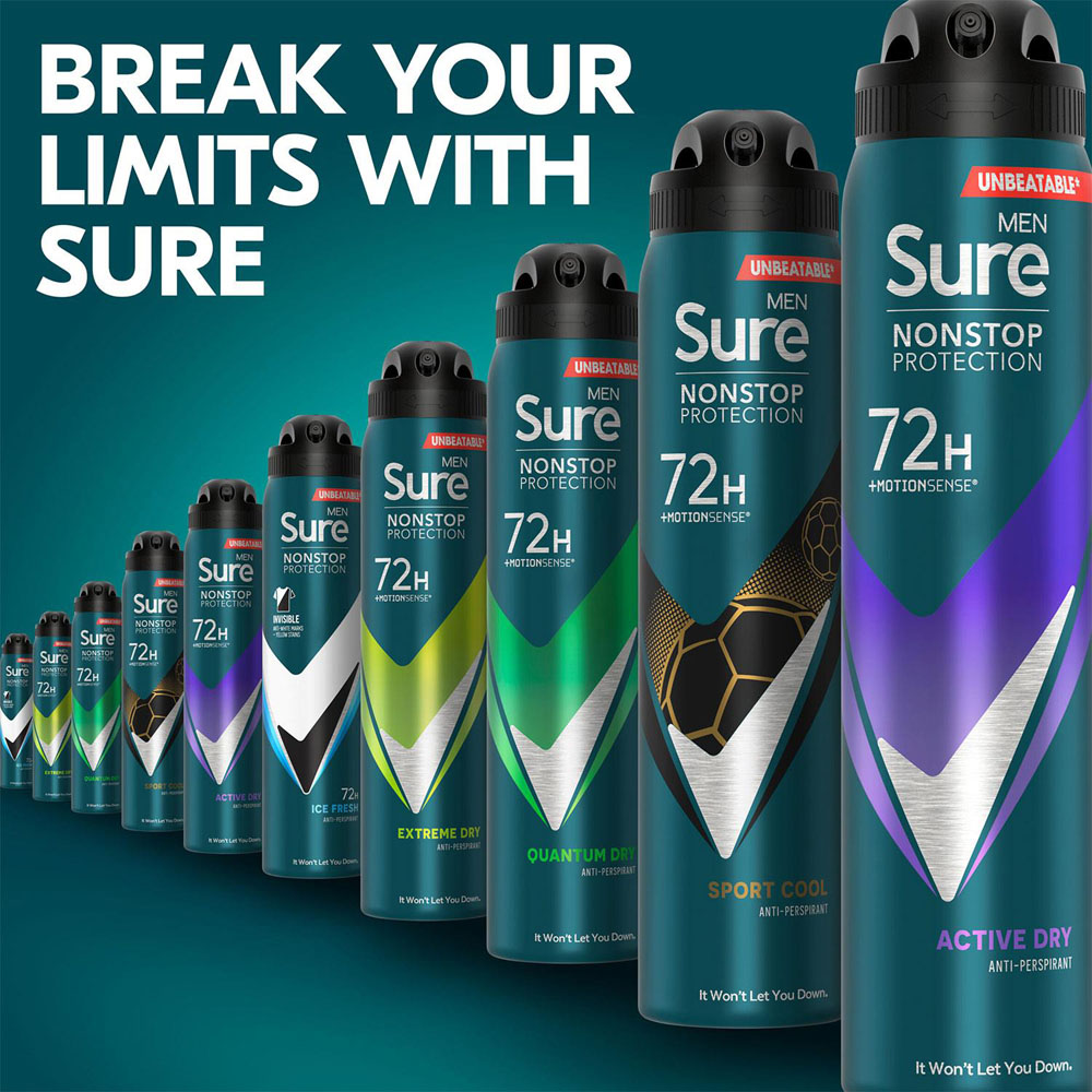Sure Men 72H Non-Stop Protection Anti-Perspirant Active Dry Deodorant Spray 250ml 18 Pack Image 8