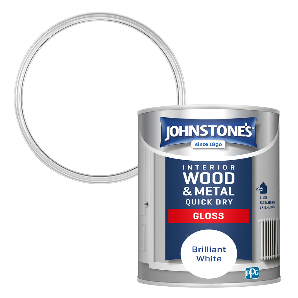 Johnstone's Quick Dry Wood and Metal Brilliant White Gloss Paint 750ml Image 1