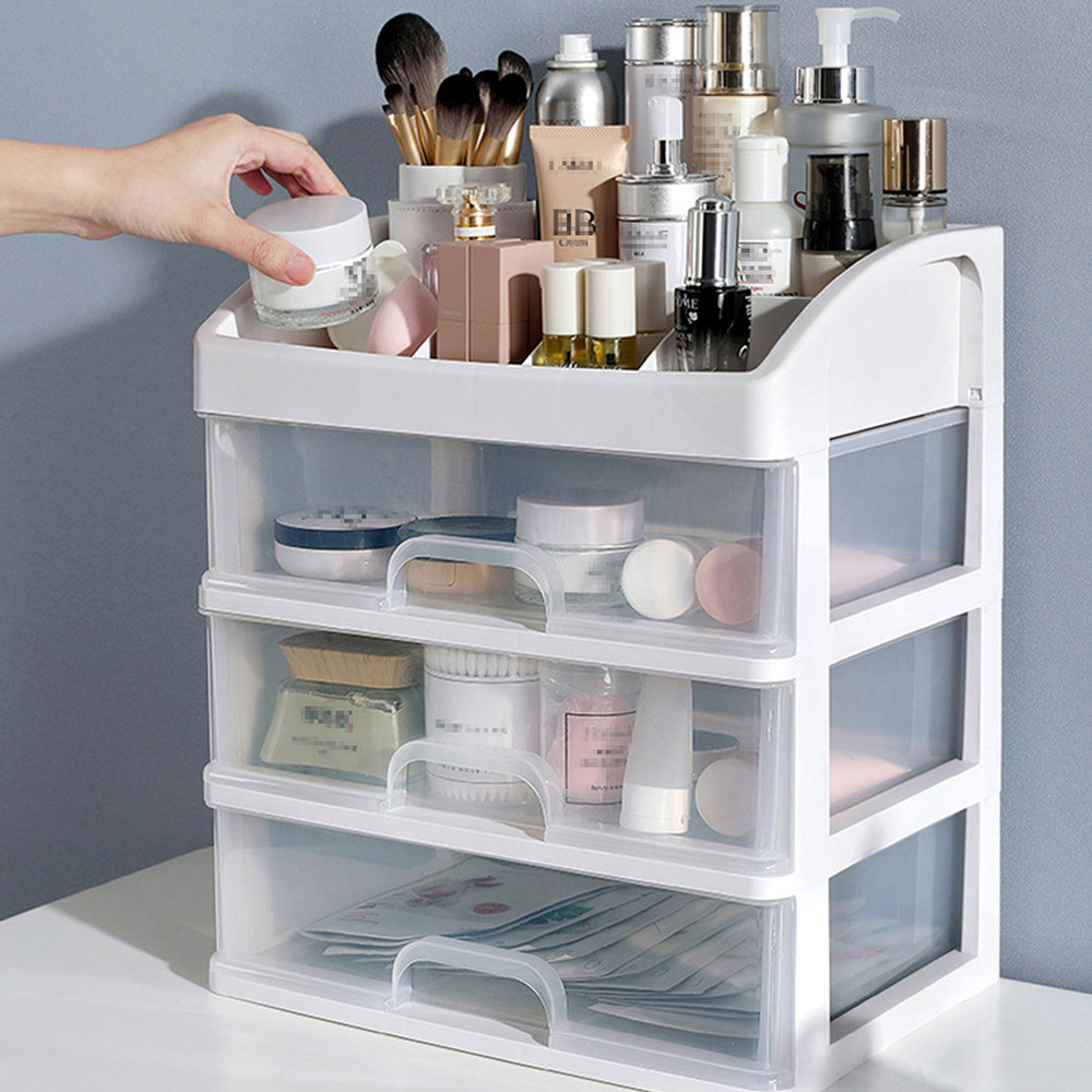 Living and Home White 3 Drawers Plastic Makeup Organiser Image 3
