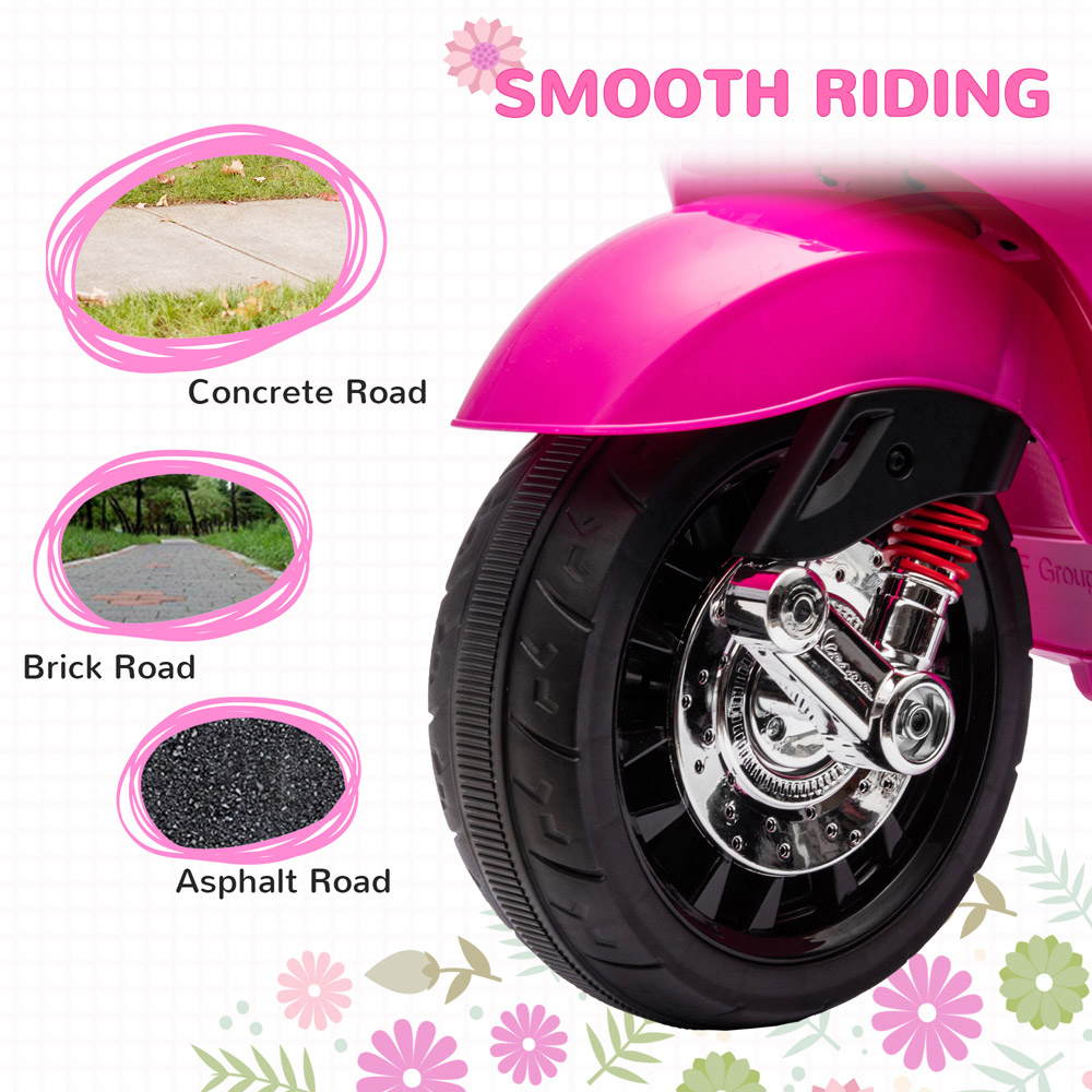 Tommy Toys Pink Vespa Licensed Kids Electric Bike with 2 Training Wheels 12V Image 7