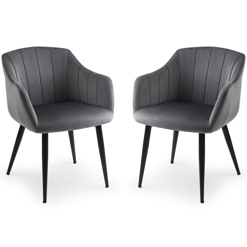 Julian Bowen Hobart Set of 2 Grey Scalloped Dining Chair Image 2