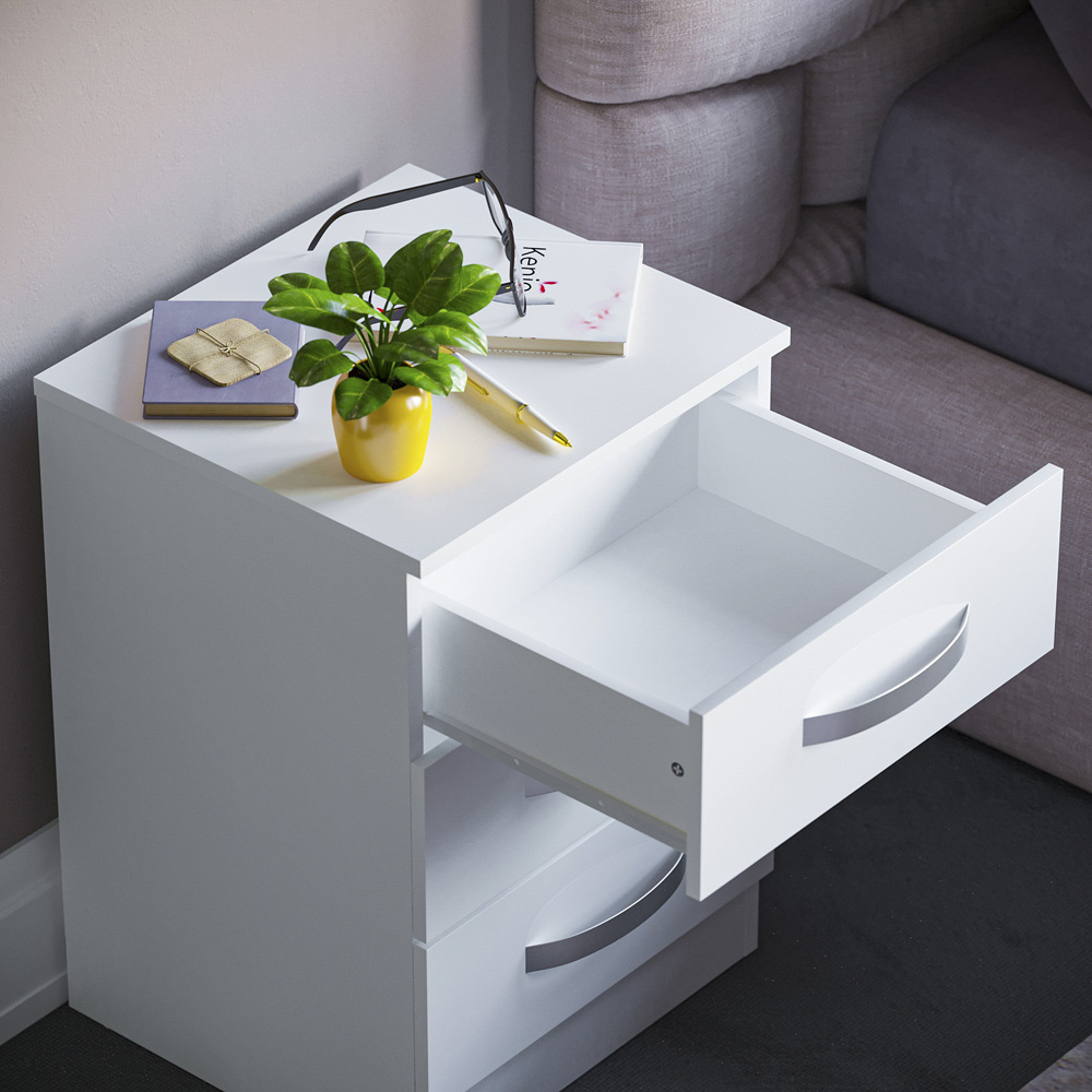 Vida Designs Hulio 3 Drawer White Bedside Table Image 5