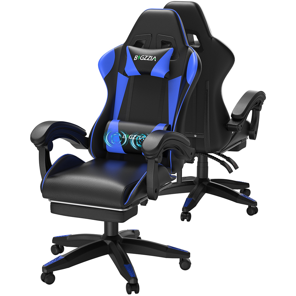 Rattrix Blue Reclining Gaming Chair with Massage Lumbar Cushion and Footrest Image 2