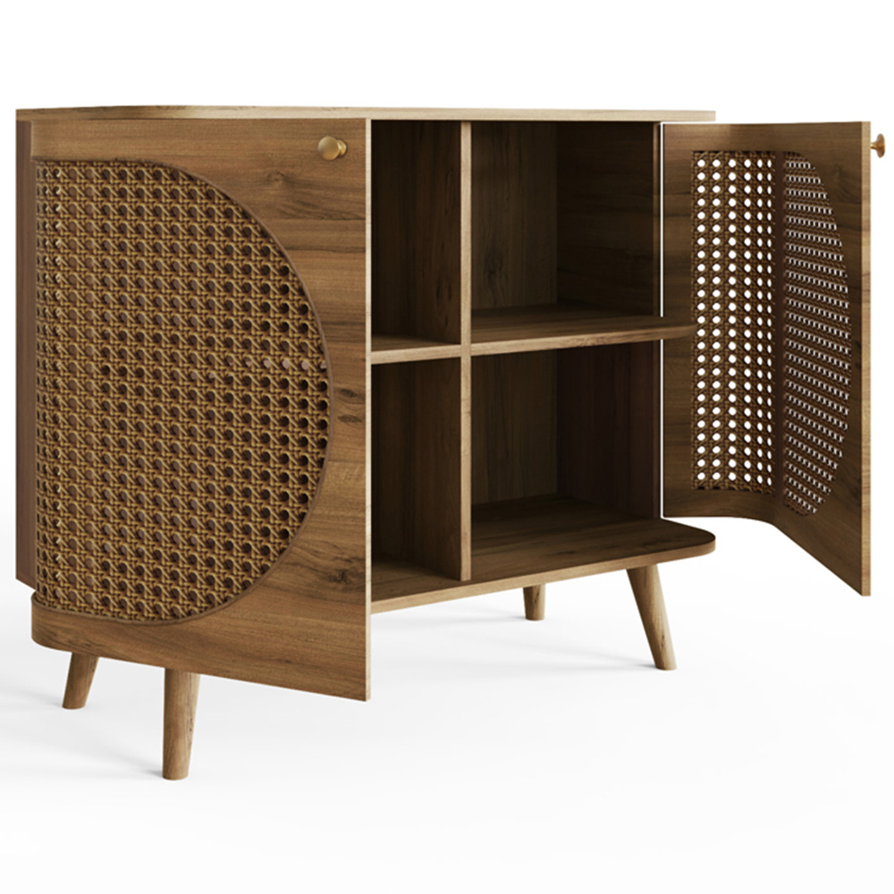 GFW Sorrel 2 Door Oak Rattan Compact Sideboard Image 3