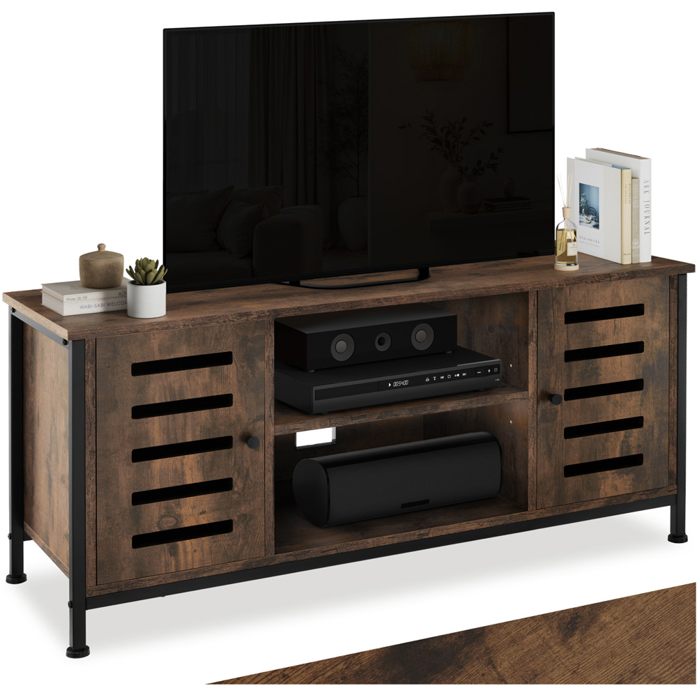 Tectake Carlow 2 Door 2 Shelf Rustic Dark Wood TV Stand Image 2
