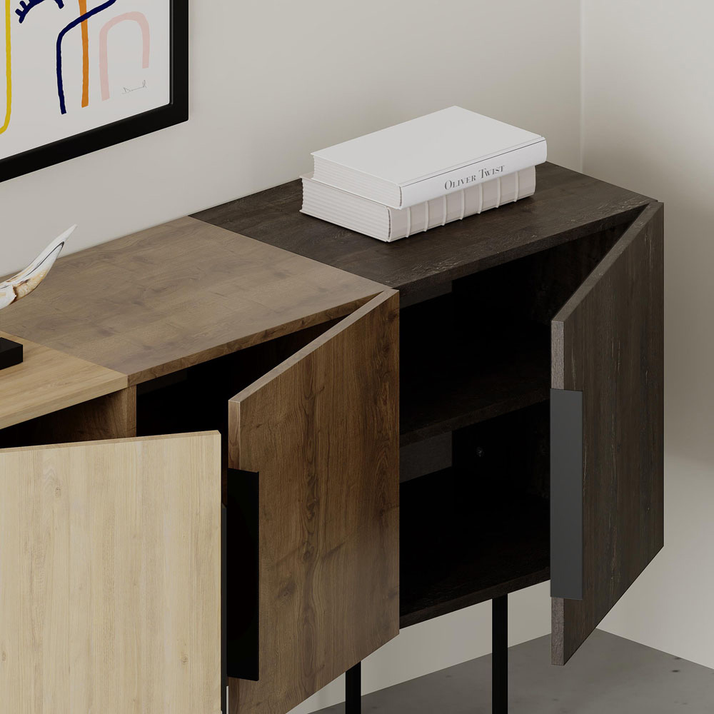 Decortie Tontini Oak Effect and Dark Coffee Console Sideboard Unit Image 3