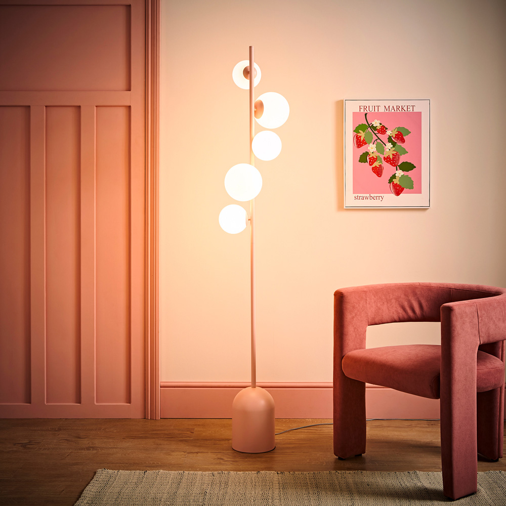 ValueLights Marlow Blush Pink Globe LED Floor Lamp Image 2