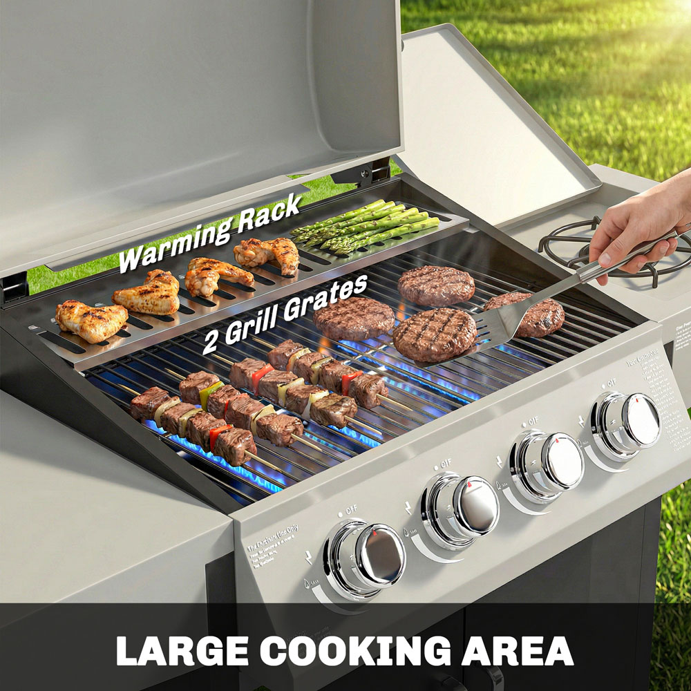 Outsunny Silver and Black 4+1 Burner Gas BBQ Grill with Side Burner Image 3
