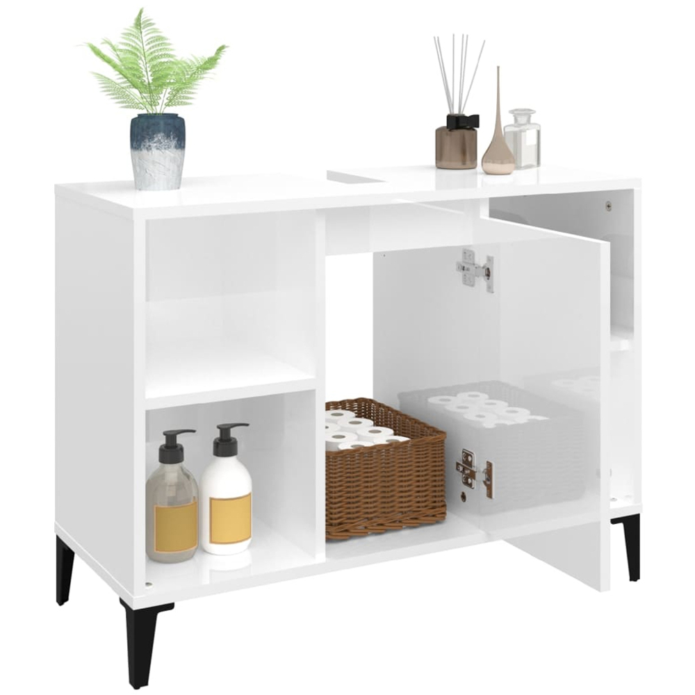 vidaXL Single Door 4 Shelf Gloss White Washbasin Cabinet Image 4
