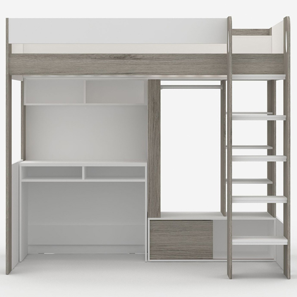 Flair Hampton White and Grey High Sleeper with Desk and Wardrobe Image 3