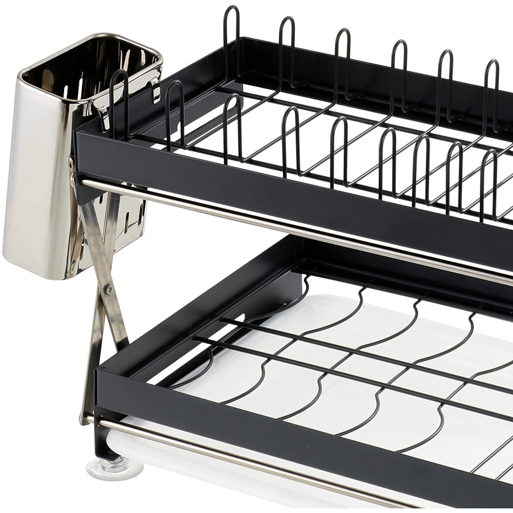 Living and Home 2 Tier Gunmetal Grey Carbon Steel Dish Drainer with Secure Plate Slot Image 6