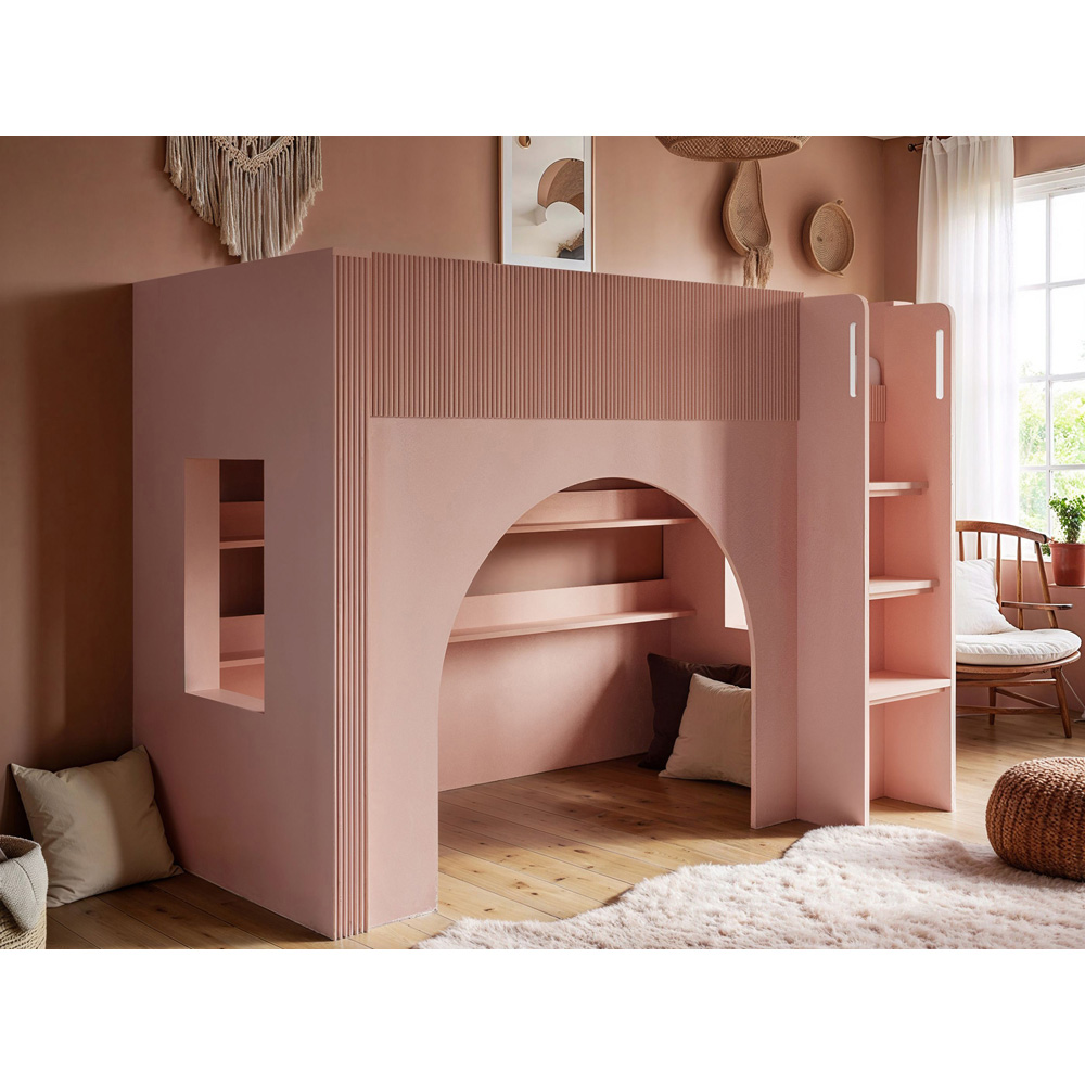 Flair Kaska Single Pink Ribbed Panel Mid Sleeper Bed Image 5